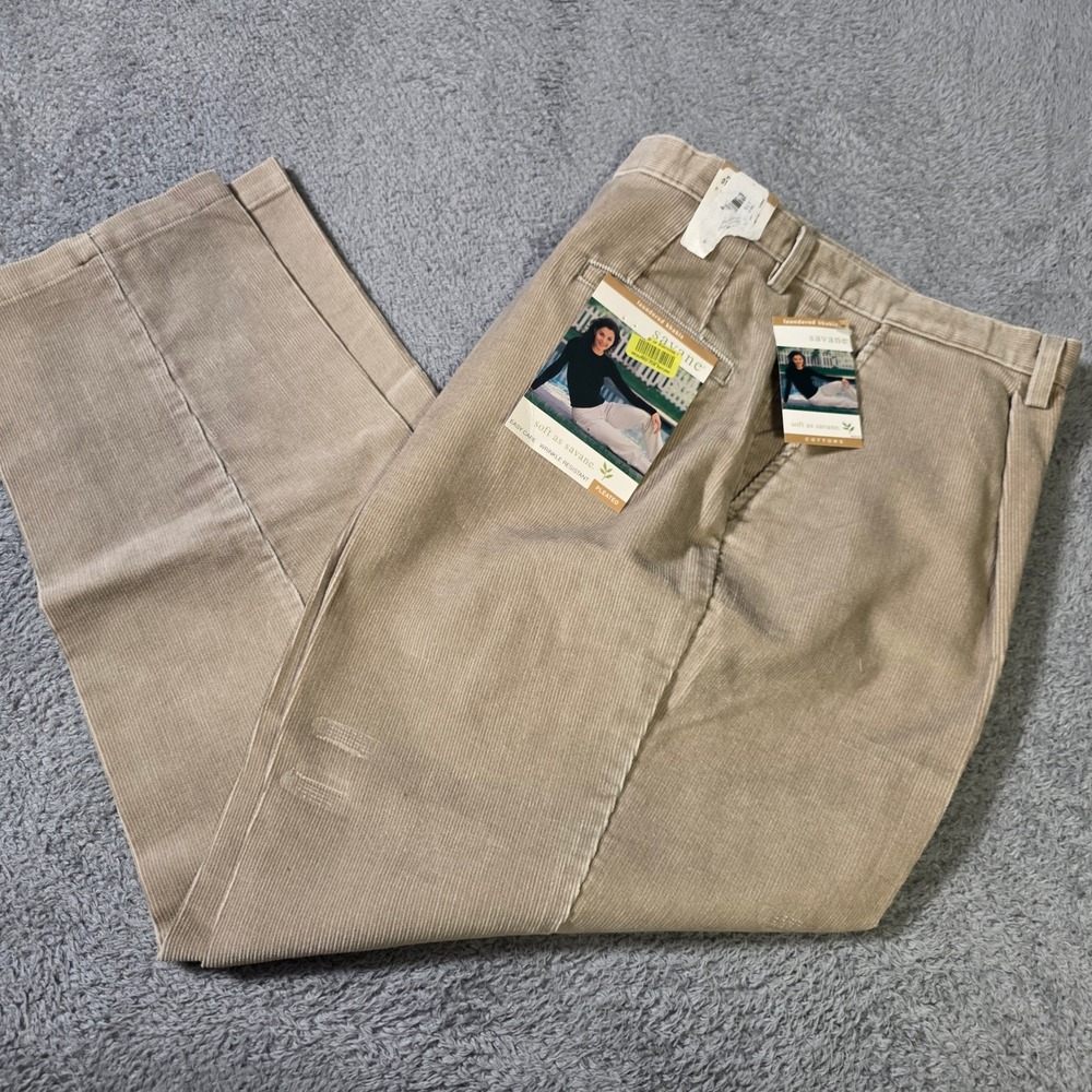 Savane Womens 16 Short Pleated Corduroy Khaki Pants Beige‎ Vintage NWT